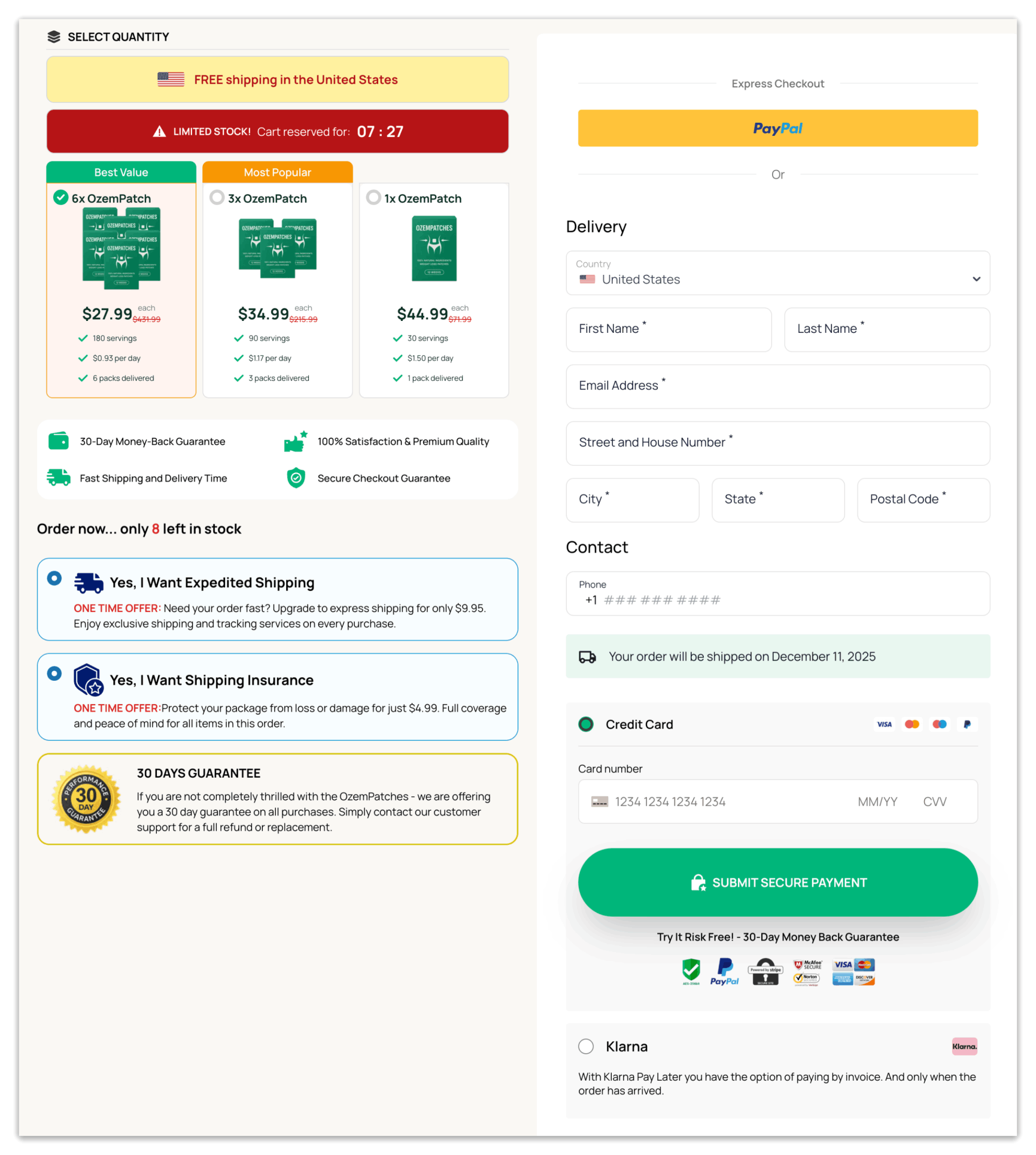 OzemPatch checkout page
